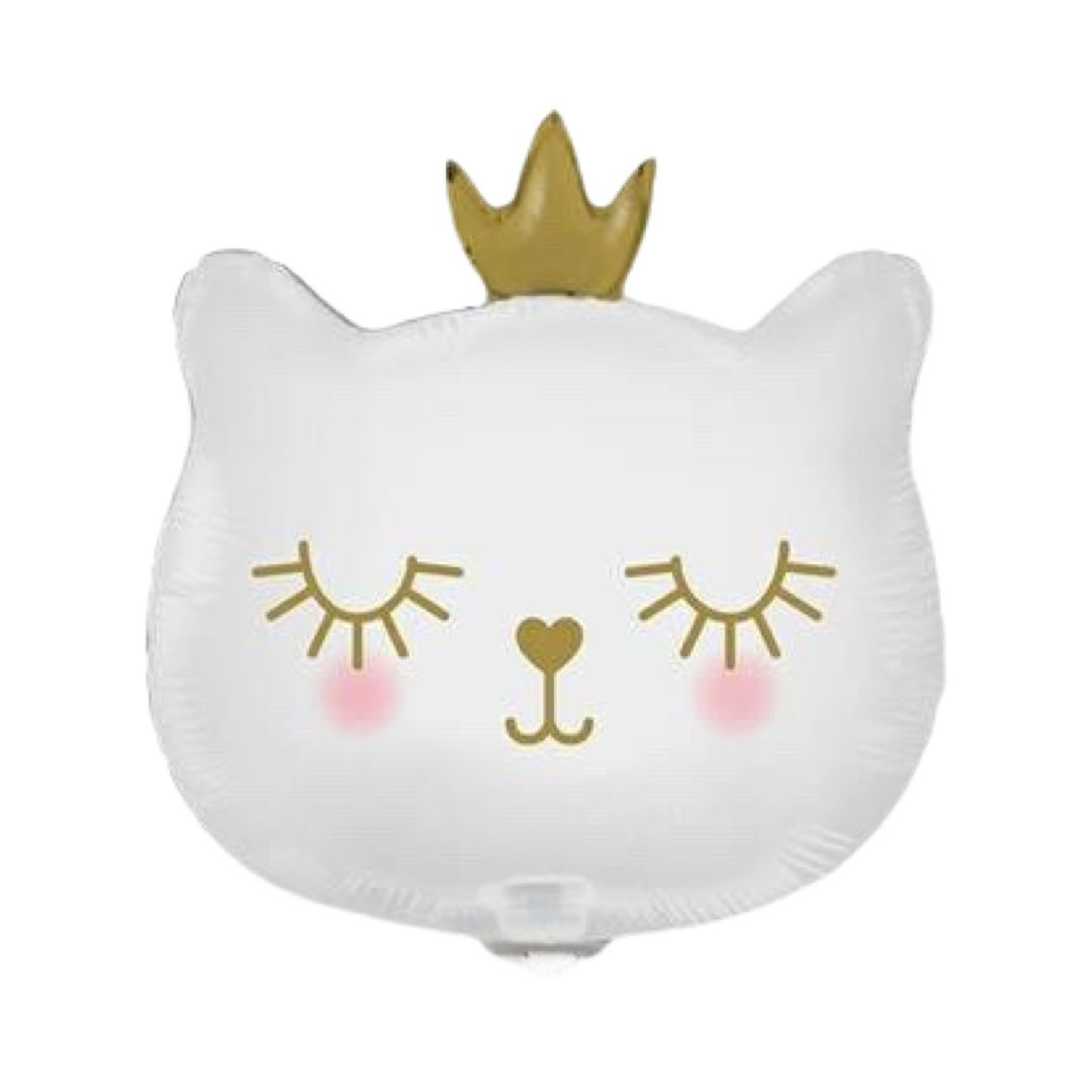 Balon Folie Cap Pisica Alba cu Coronita, 64x74 cm