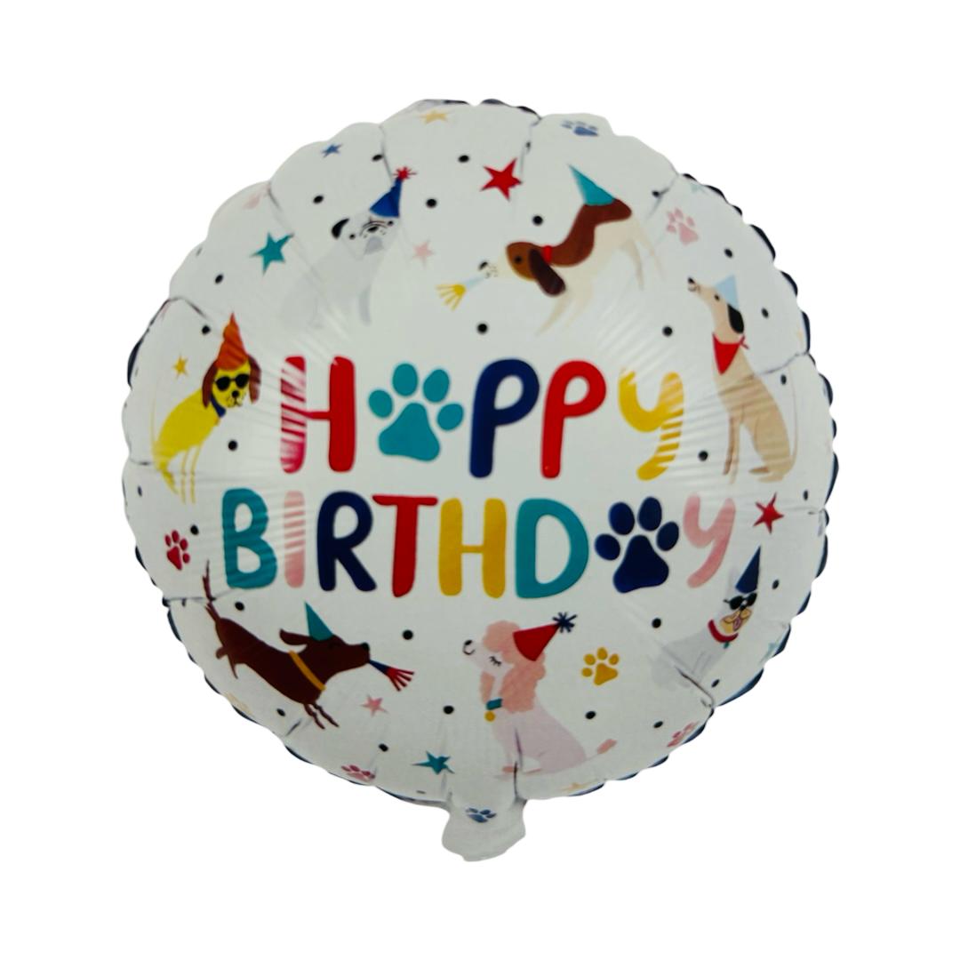 Balon Folie Rotund "Happy Birthday" cu Diversi Catelusi, 45 cm