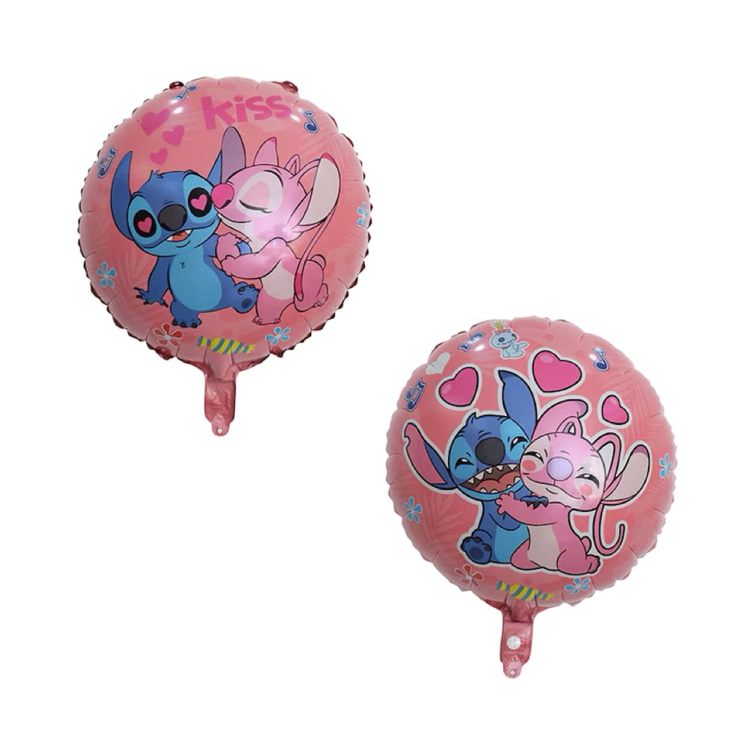 Balon Folie Rotund Lilo & Stitch, Roz cu Fata Dubla, 45 cm