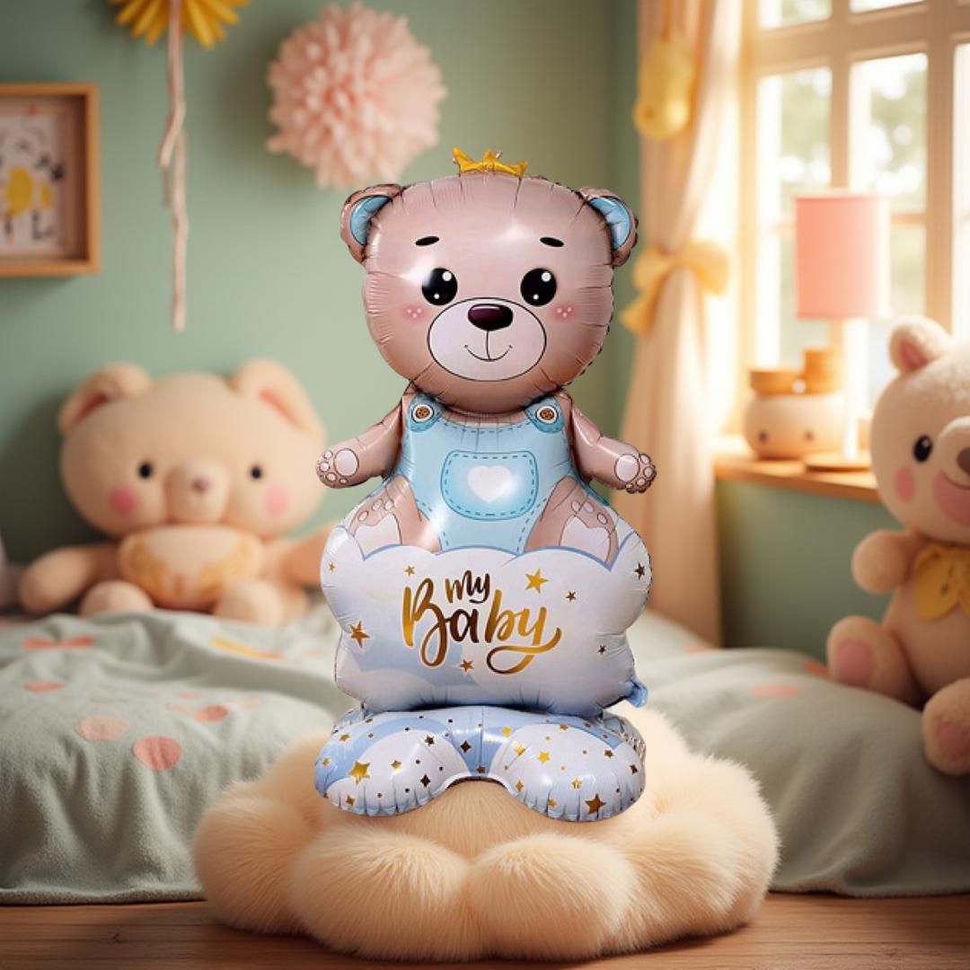 Balon Folie Ursulet, My Baby, Blue, cu Suport de Sustinere, 154 cm