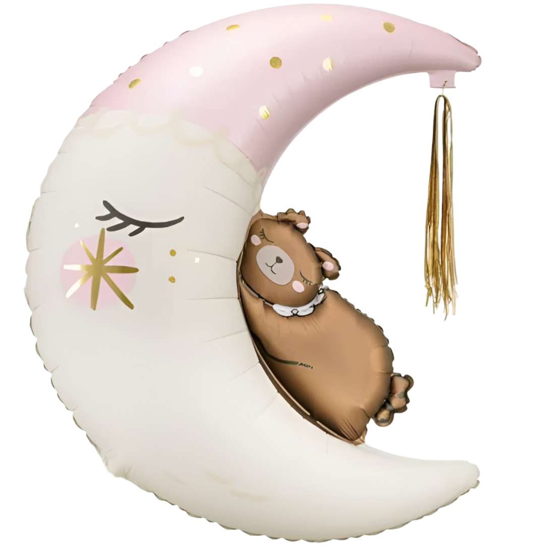Balon Folie Figurina Semiluna cu Ursulet, Nuanta Pastel, 86 cm