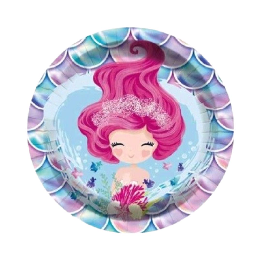 Set 8 buc Farfurii Carton Sirenă, Diametru 18 cm