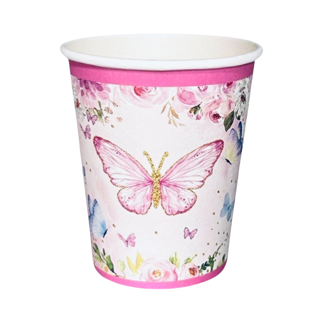 Set 8 Pahare din Carton cu Fluturi, 235 ml