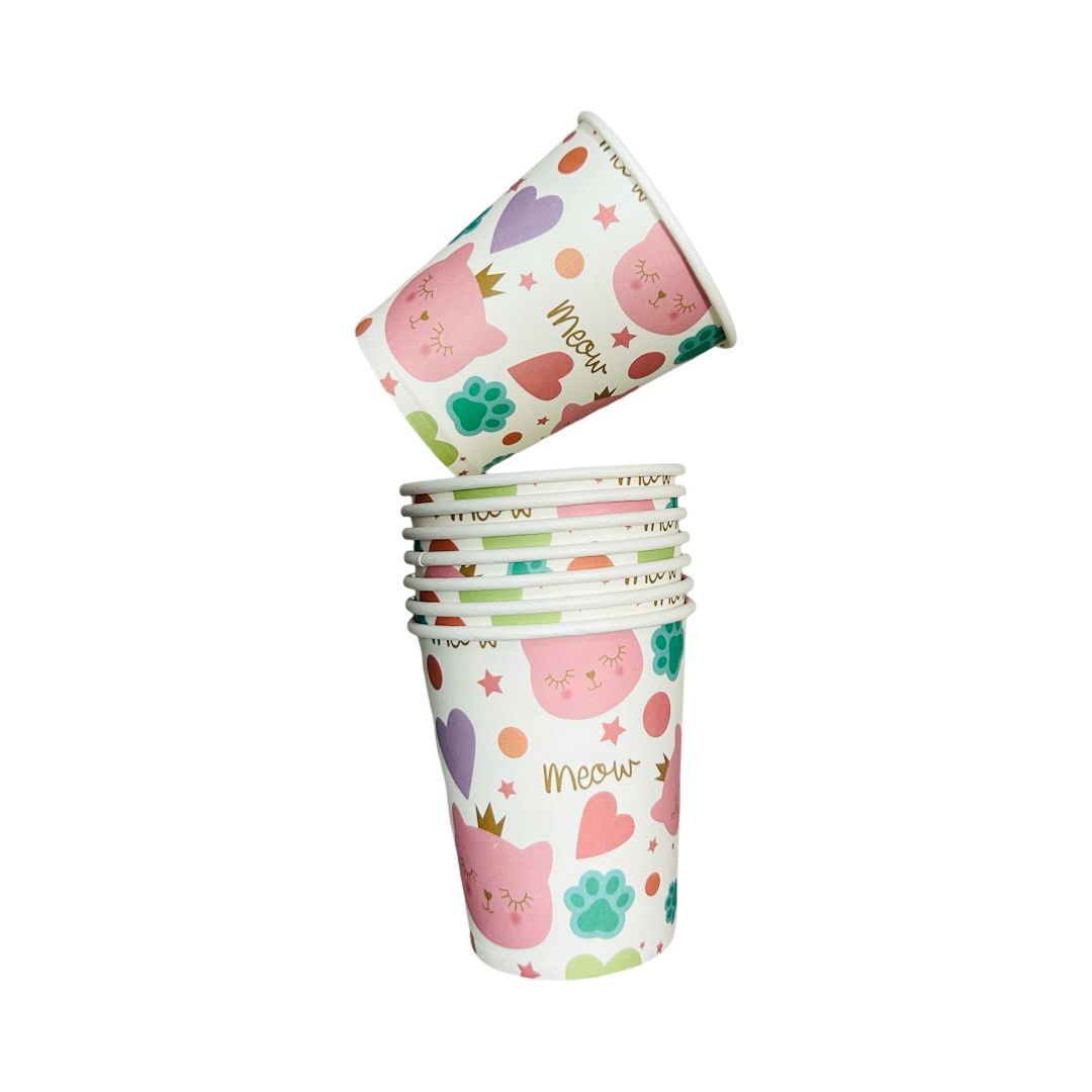 Set 8 Pahare din Carton cu Pisicute, 235 ml