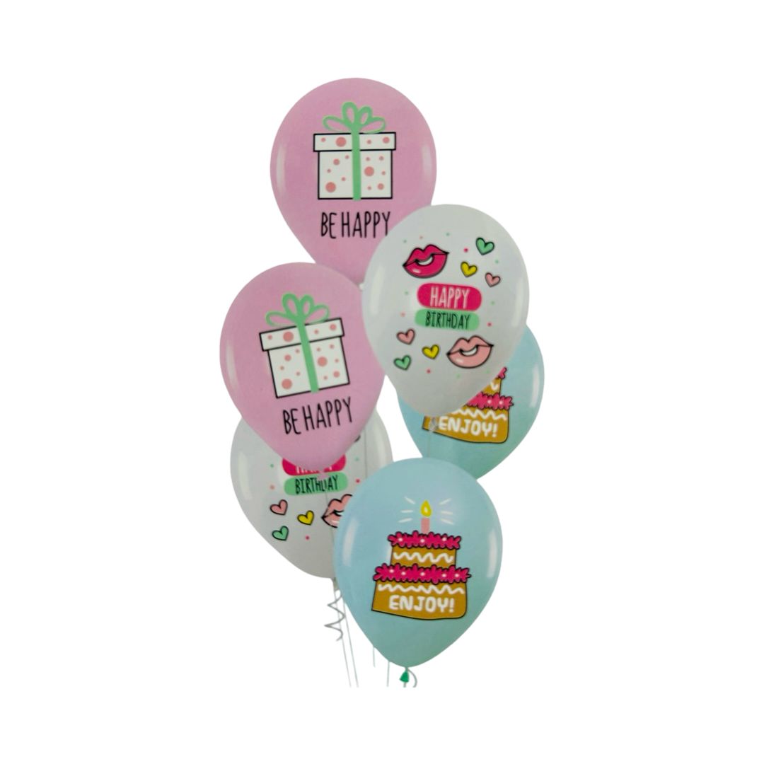 Set Party 6 Buc., Baloane Latex "Happy Birthday", Nuante Pastel, 30 cm
