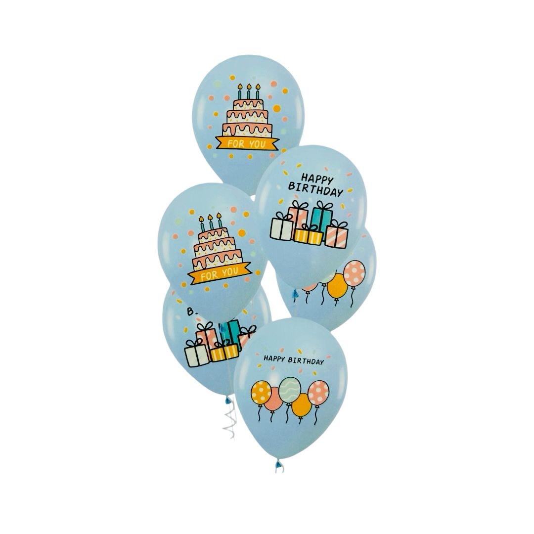 Baloane Latex "Happy Birthday", Albastru, 30 cm - Set 6 bucati