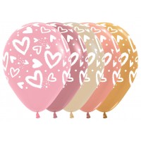 Baloane Latex Sempertex, 30 cm, Inimi Stralucitoare, Asortate - Set 5 Buc