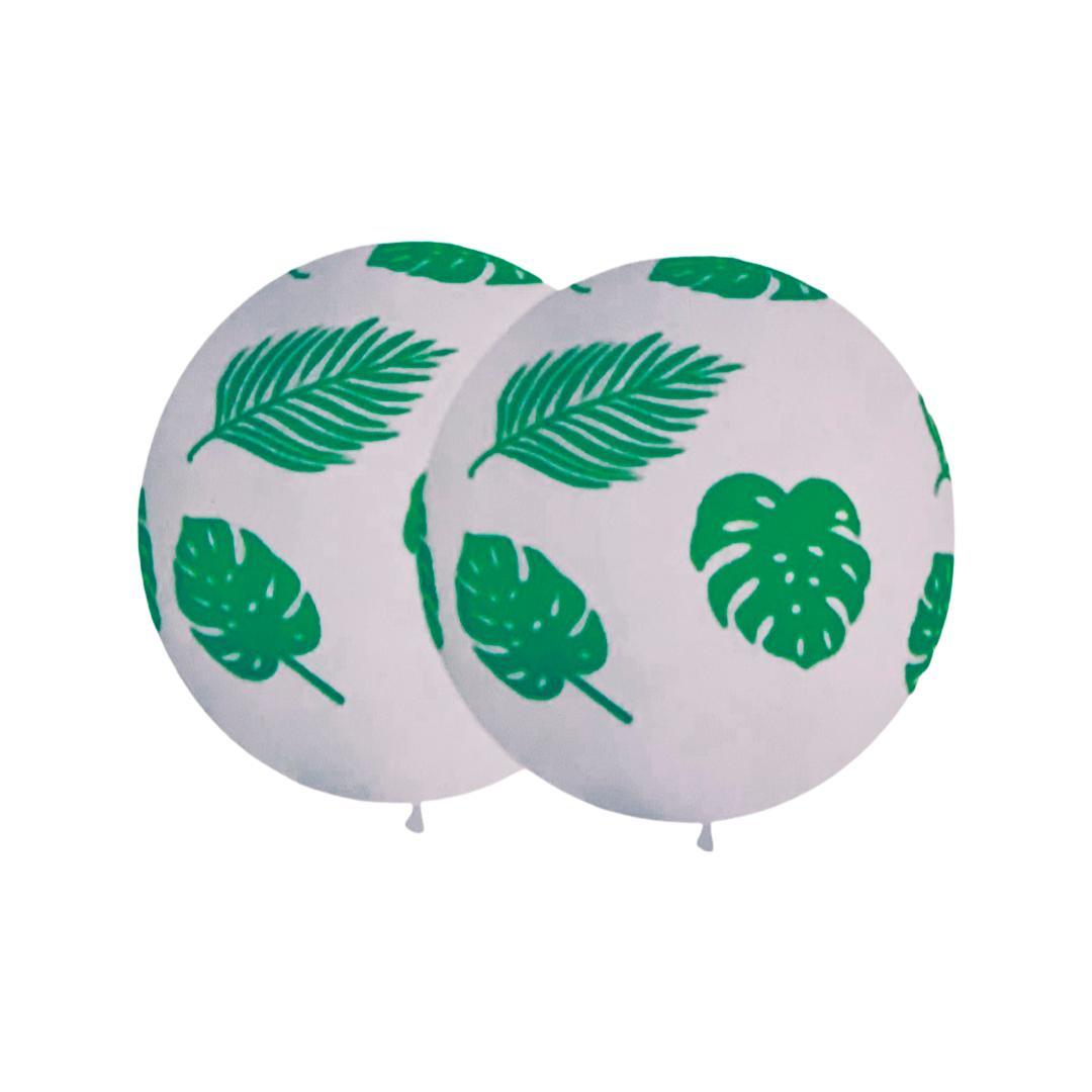 Baloane Latex Albe cu Frunze Exotice - Set 5 buc - 30 cm - nuria.store.ro