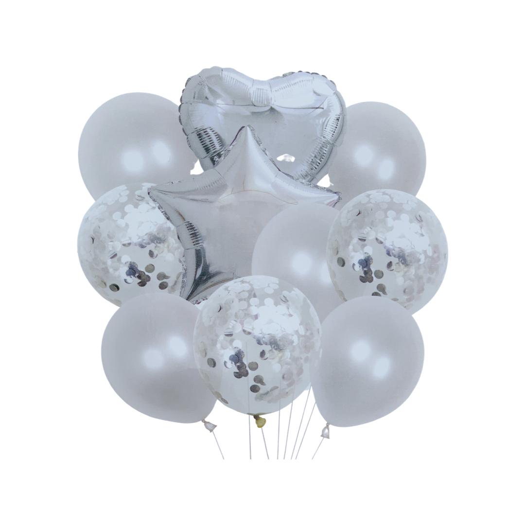 Set 10 Baloane Aniversare, Argintiu - nuria.store.ro