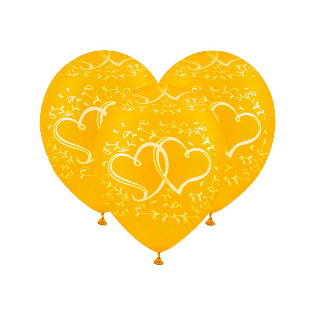 Baloane Latex Auriu cu Inimi - Set 5 buc - 30 cm - nuria.store.ro