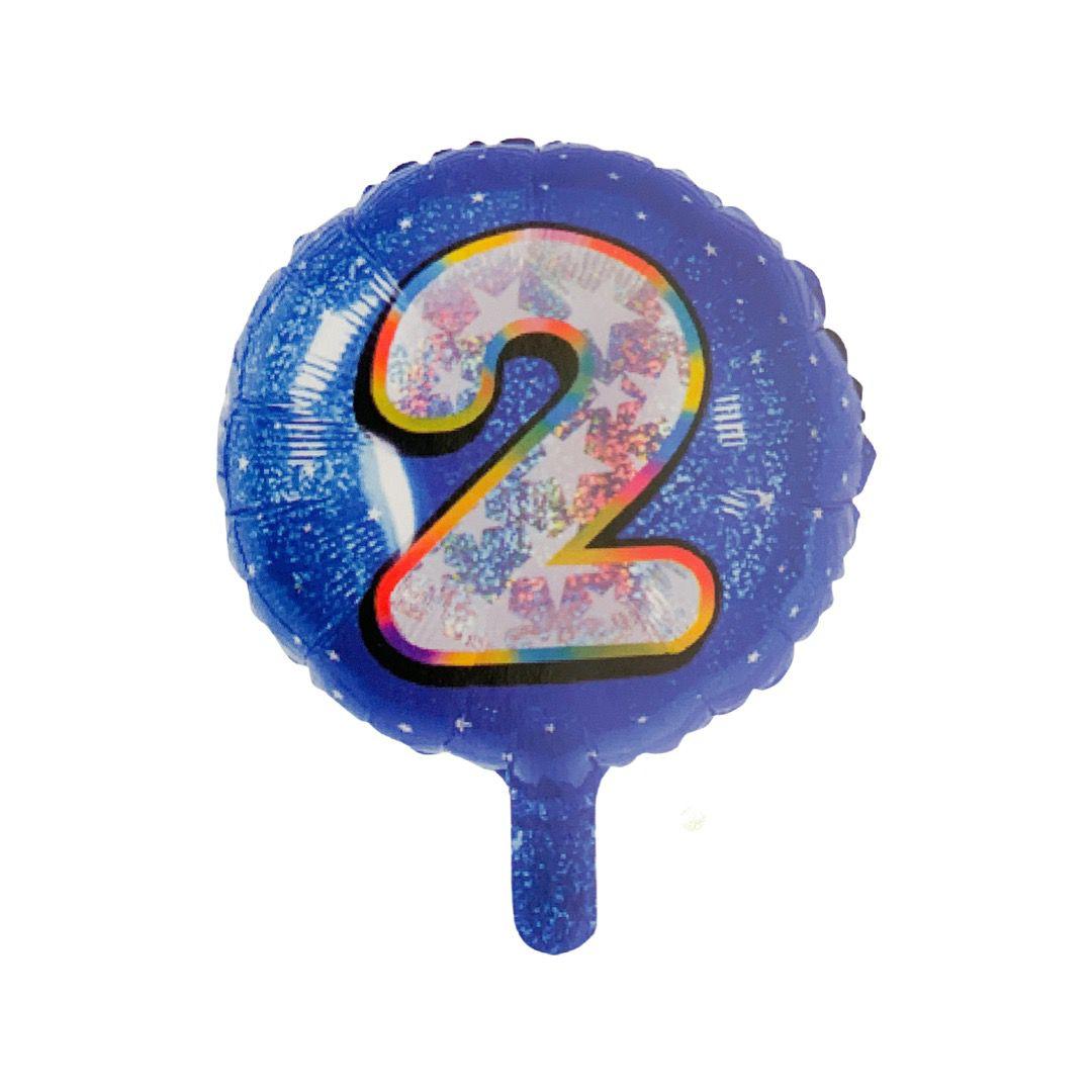 Balon Folie Rotund Imprimat, Albastru, Cifra 2 - 45cm - nuria.store.ro