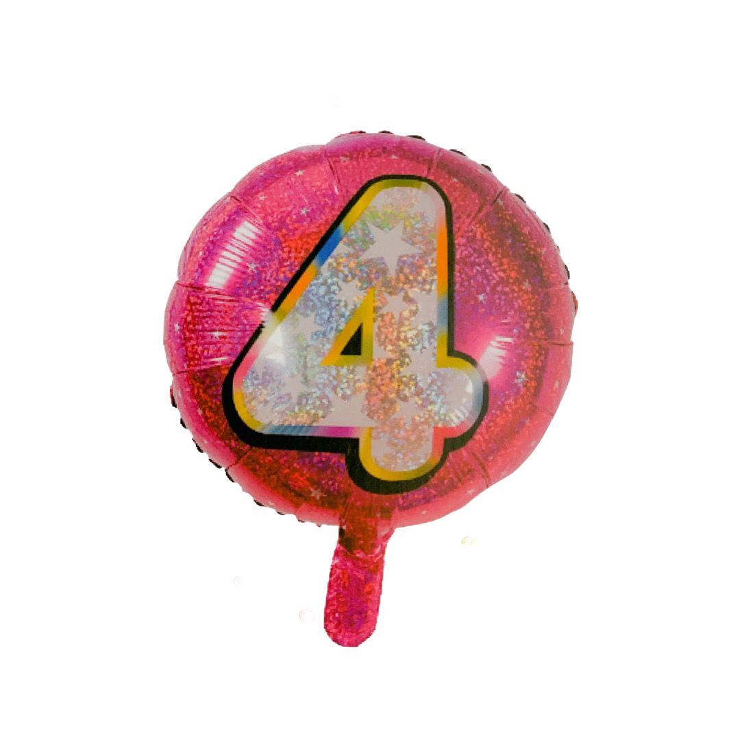 Balon Folie Rotund Imprimat, Roz, Cifra 4 - 45cm - nuria.store.ro