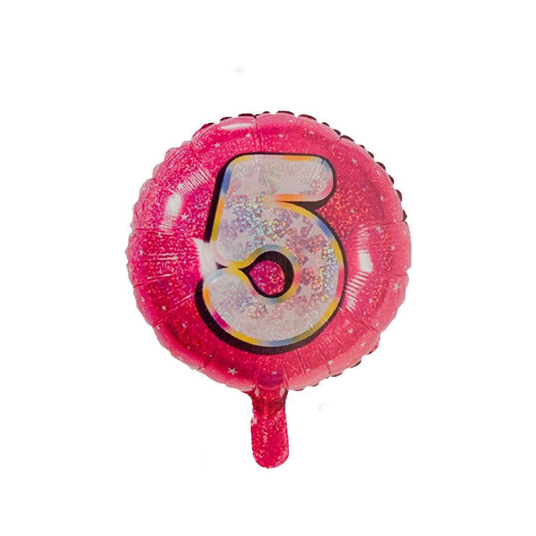 Balon Folie Rotund Imprimat, Roz, Cifra 5 - 45cm - nuria.store.ro