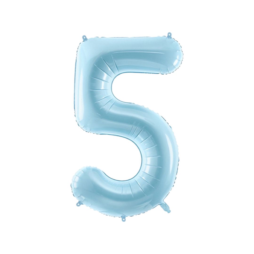 Baloane Folie Albastru Pastel, Cifra 5 - 86 cm