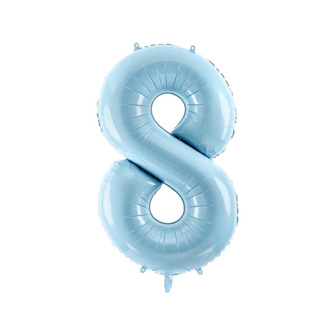 Baloane Folie Albastru Pastel, Cifra 8 - 86 cm