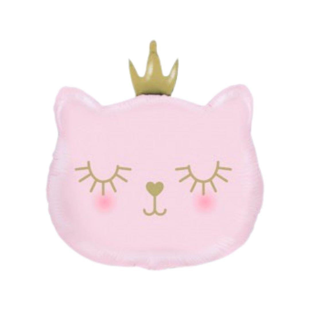Balon Folie Cap Pisica Roz cu Coronita, 64,5 x 76 cm - nuria.store.ro