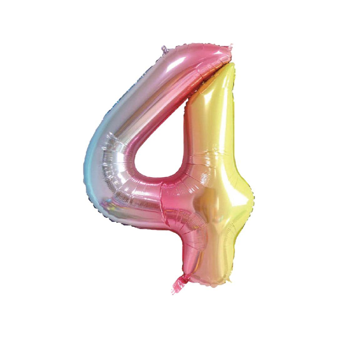 Baloane Folie Cifra 4, Curcubeu Pastel - 100cm - nuria.store.ro