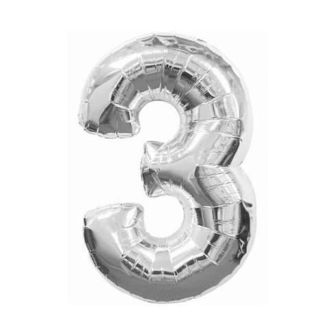 Balon Folie Argintiu Cifra 3 - 15cm - nuria.store.ro