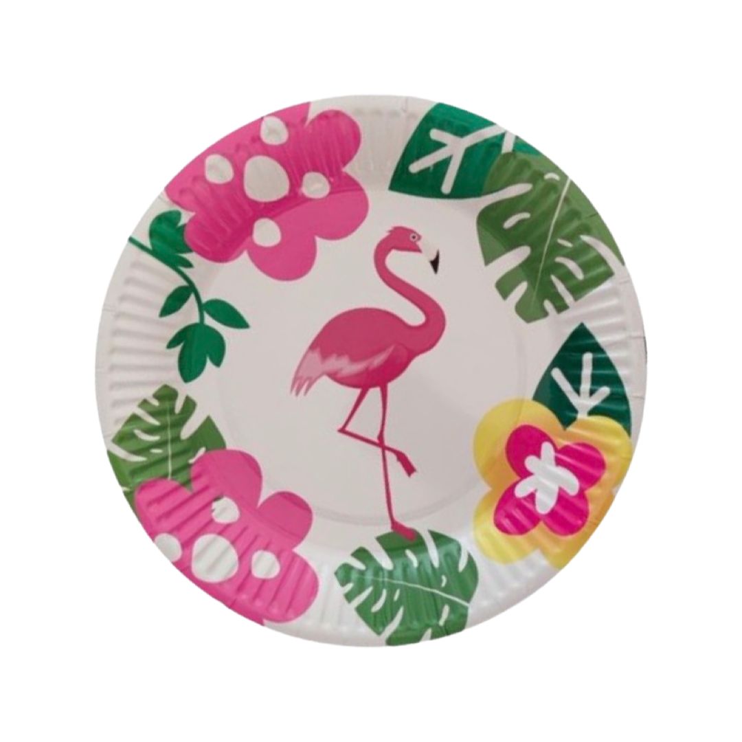 Set 8 Farfurii Carton Flamingo Party - Diametru 18 cm