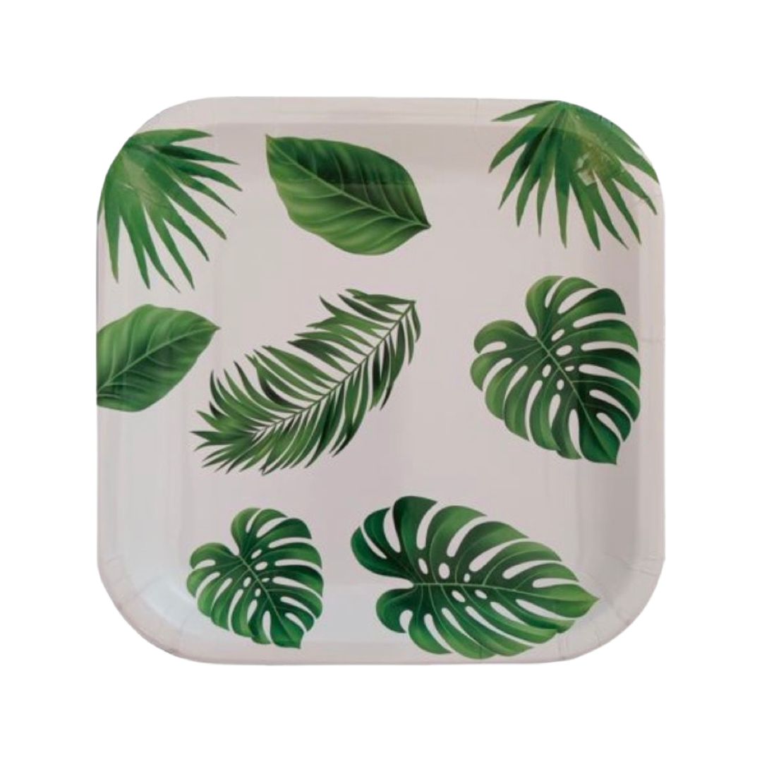 Set 8 Farfurii Carton Frunze Party Exotic - Diametru 18 cm