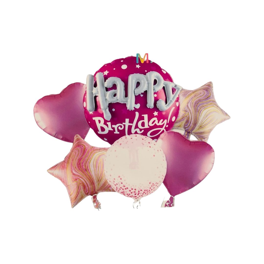 Set 6 Baloane Folie "Happy Birthday", Nuante de Roz - nuria.store.ro