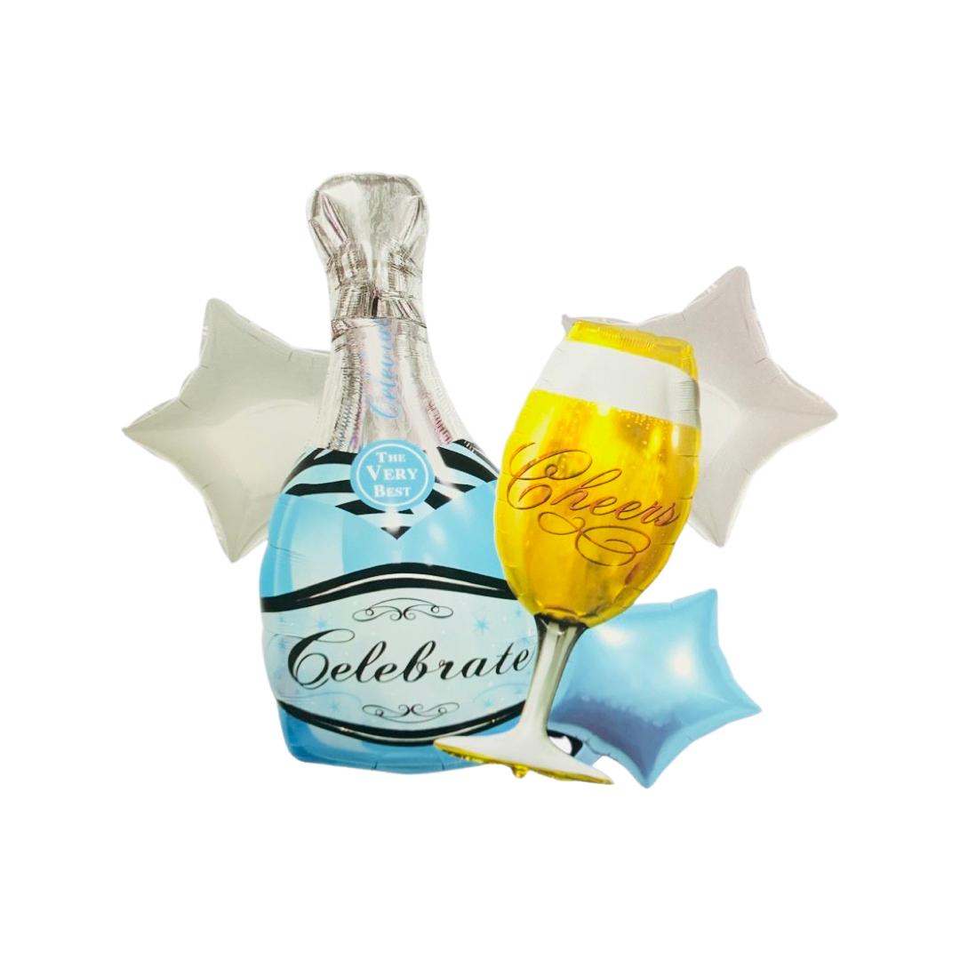Set 5 Baloane Party, Sticla de Sampanie, Pahar si Stelute