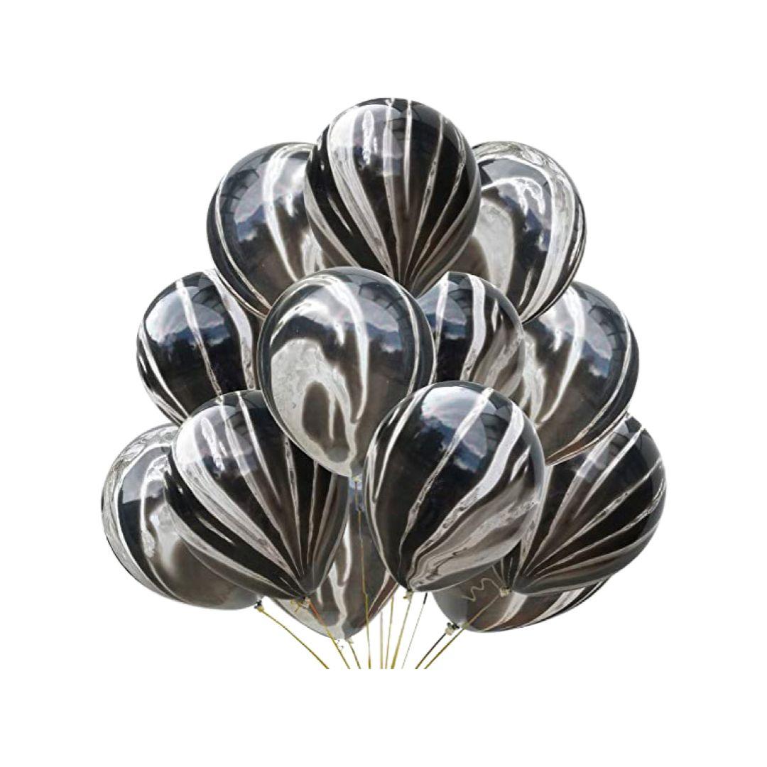 Baloane Latex Marmorat Alb cu Negru, cod 342, 35 cm - Set 5 bucati - nuria.store.ro