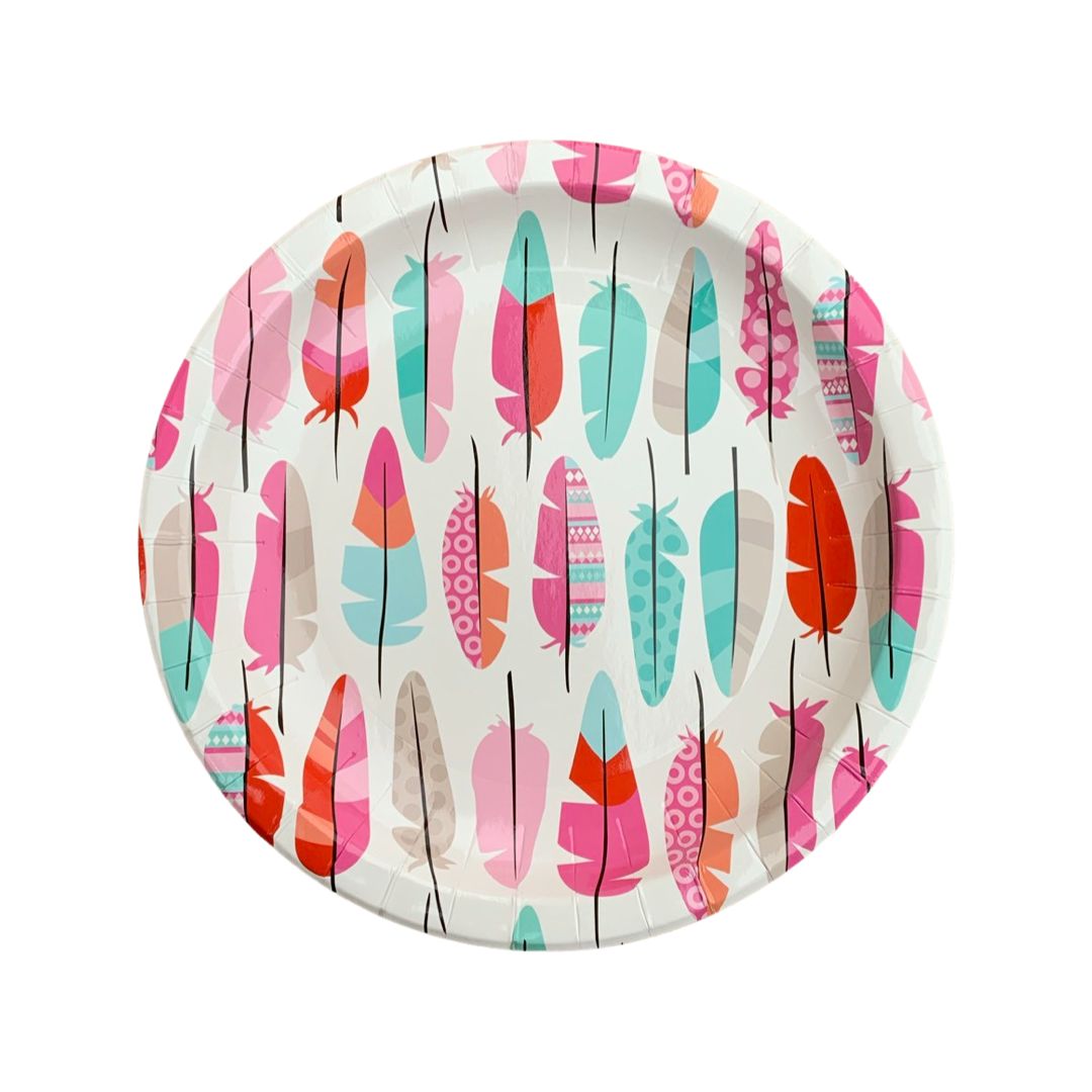 Set 6 Farfurii Carton cu Pene Colorate - 23 cm - nuria.store.ro