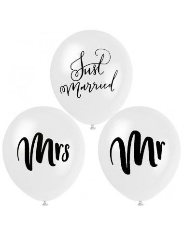 Baloane Albe Latex Mr , Mrs Just Married - Set 5 buc - 30 cm - nuria.store.ro