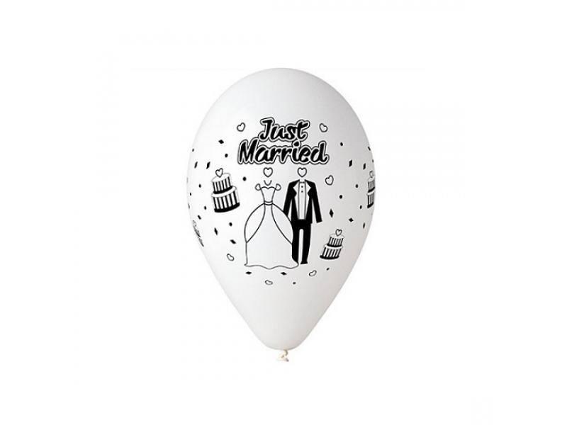 Baloane Latex Albe Just Married - Set 5 buc - 30 cm - nuria.store.ro