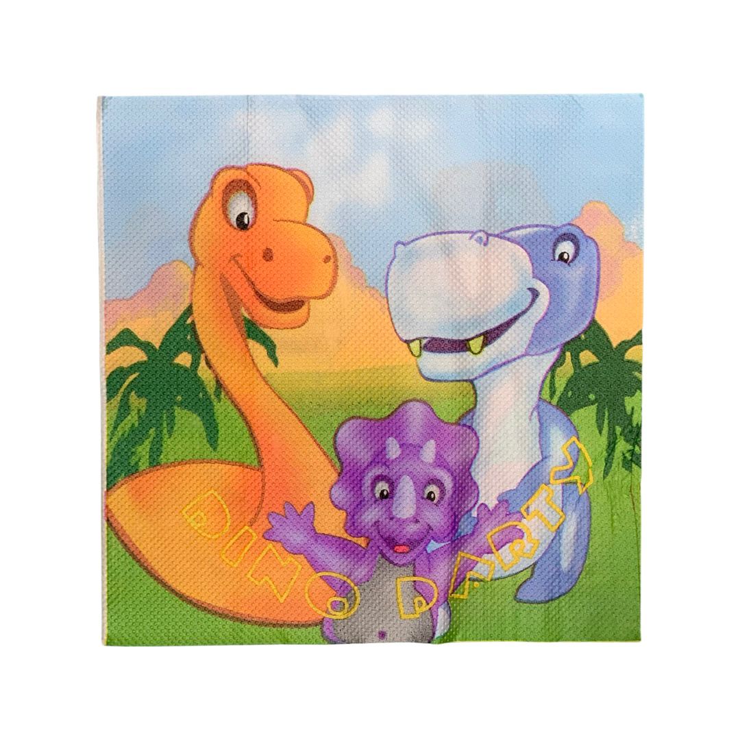 Set 20 Servetele Dinozauri Veseli din Hartie cu 2 Straturi - 33 x 33 cm - nuria.store.ro