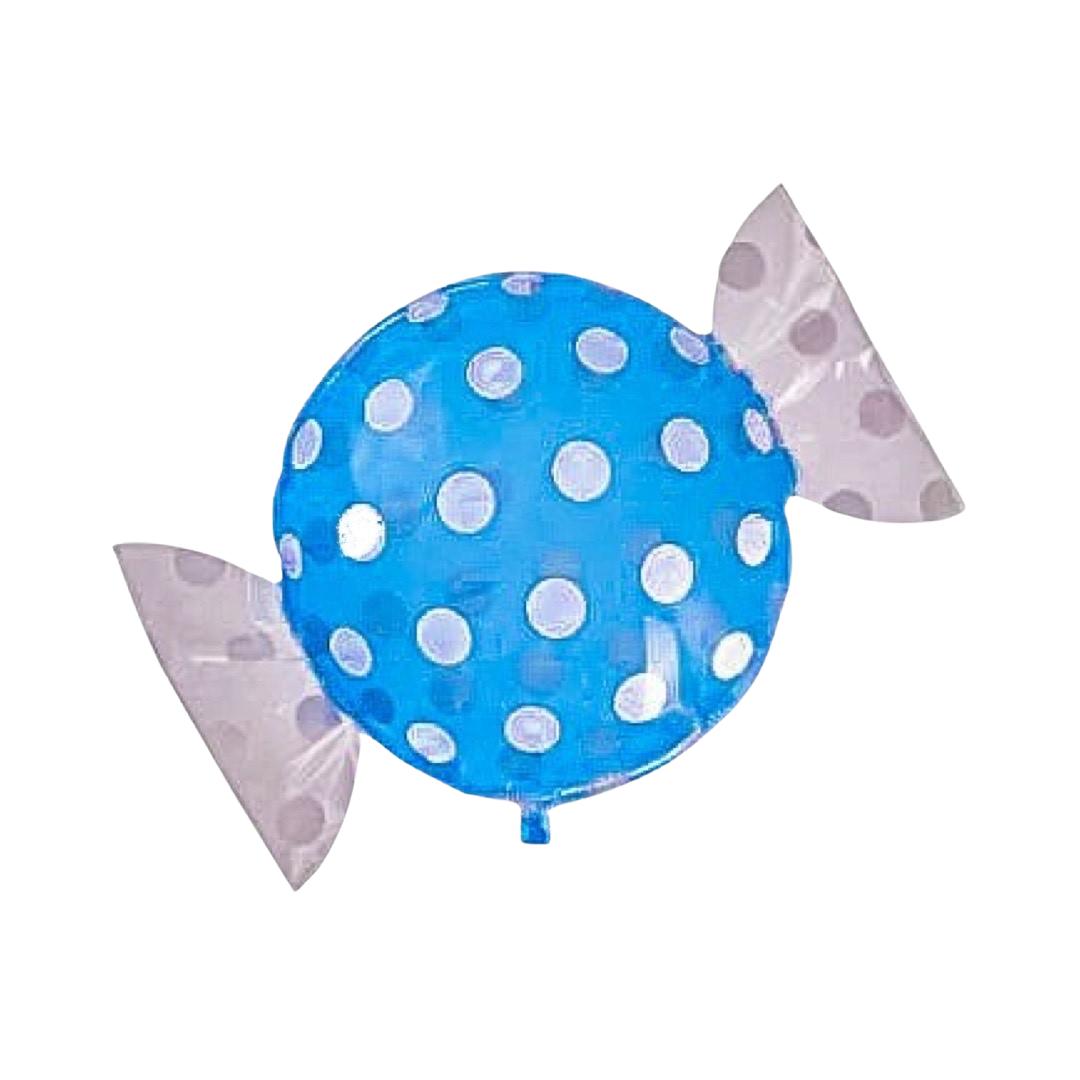 Balon Folie Figurina Bomboana, Albastru Candy cu Buline Albe, 45*65 cm