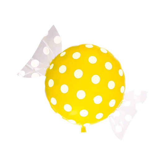 Balon Folie Figurina Bomboana, Galben Candy cu Buline Albe, 45*65 cm