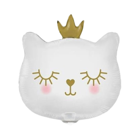 Balon Folie Cap Pisica Alba cu Coronita, 64x74 cm