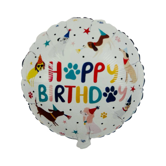 Balon Folie Rotund "Happy Birthday" cu Diversi Catelusi, 45 cm