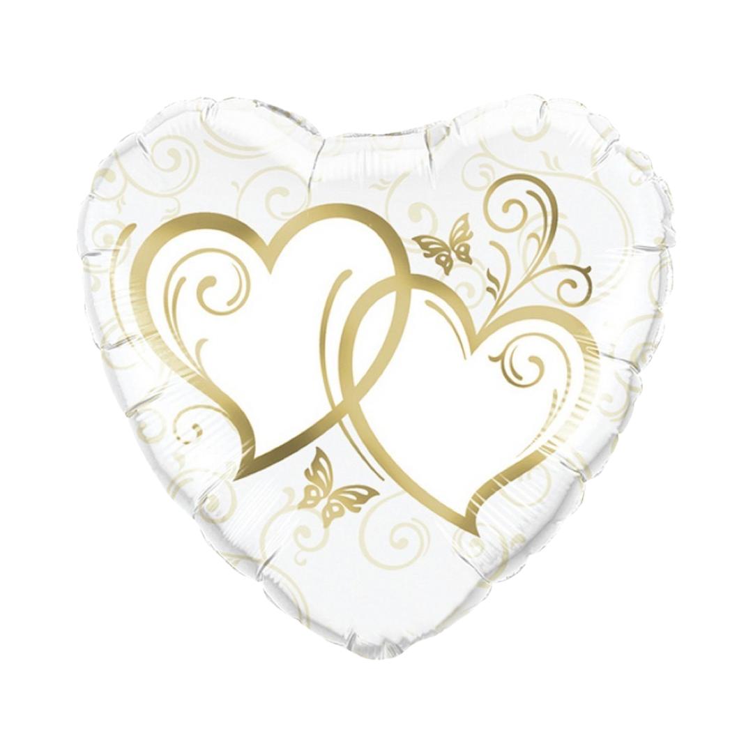 Balon Folie pentru Casatorie, Forma Inima cu Imprimeu Inimi, Auriu