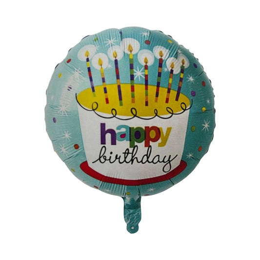 Balon Folie Rotund "Happy Birthday", Albastru, 45 cm