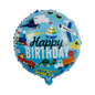 Balon Folie Rotund "Happy Birthday" cu Diverse Masini si Avioane, 45 cm