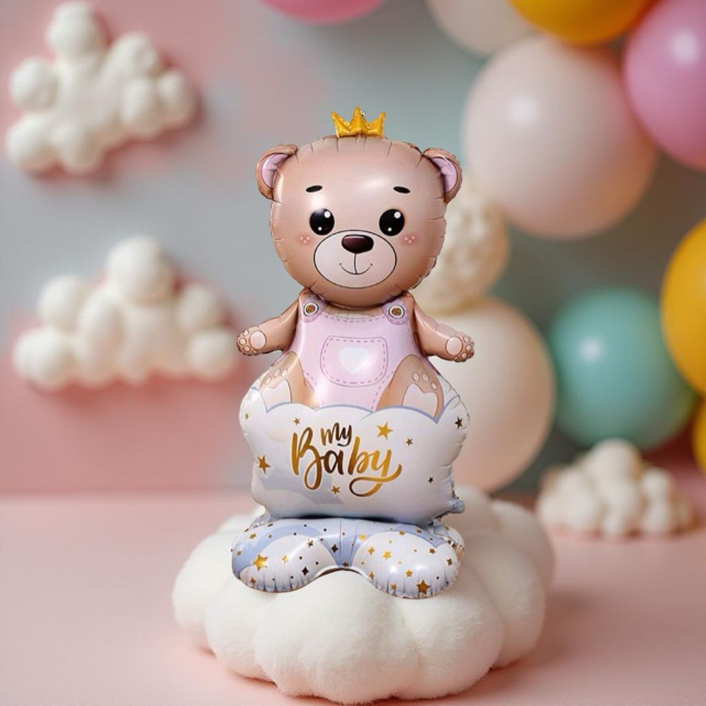 Balon Folie Ursulet, My Baby, Roz, cu Suport de Sustinere, 154 cm