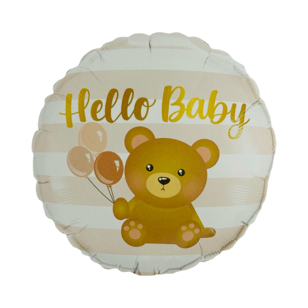 Balon Folie Rotund “Hello Baby“ cu Ursulet, Nuante Pastel Roz, 45 cm