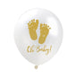 Baloane Latex Alb cu Auriu, Imprimat cu Talpi Bebe, 30 cm, Set 10 Buc