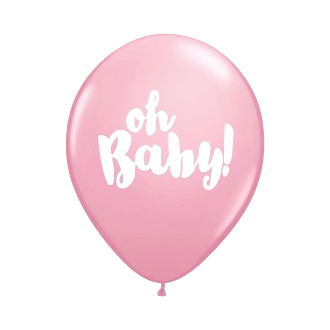 Baloane Latex Roz, Imprimat "Oh Baby!", 30 cm, Set 10 Buc