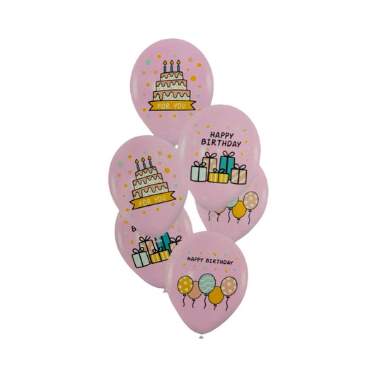 Baloane Latex "Happy Birthday", Roz, 30 cm - Set 6 bucati