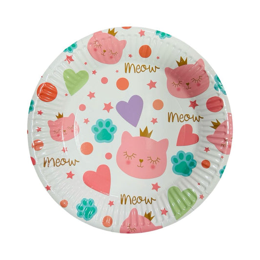 Set 8 Farfurii din Carton cu Pisicute, 18 cm