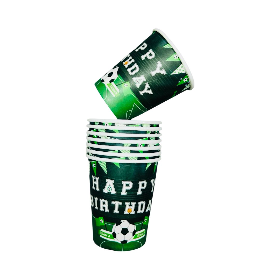Set 8 Pahare din Carton cu Fotbal "Happy Birthday", 235 ml