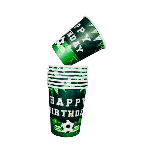 Set 8 Pahare din Carton cu Fotbal "Happy Birthday", 235 ml