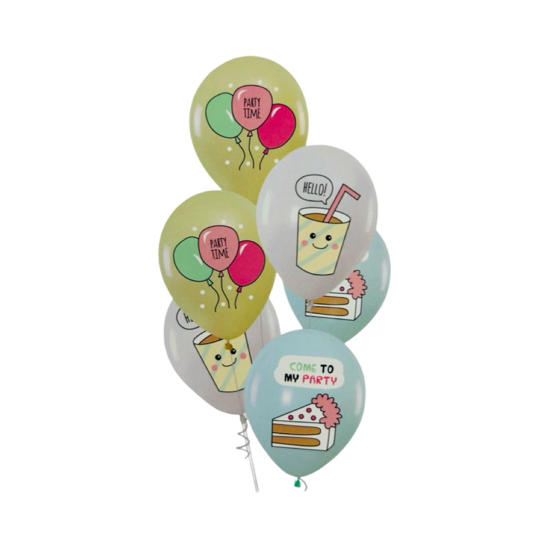Set Party Time 6 Buc., Baloane Latex, Alb, Galben si Verde Pastel, 30 cm