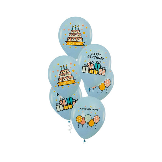 Baloane Latex "Happy Birthday", Albastru, 30 cm - Set 6 bucati