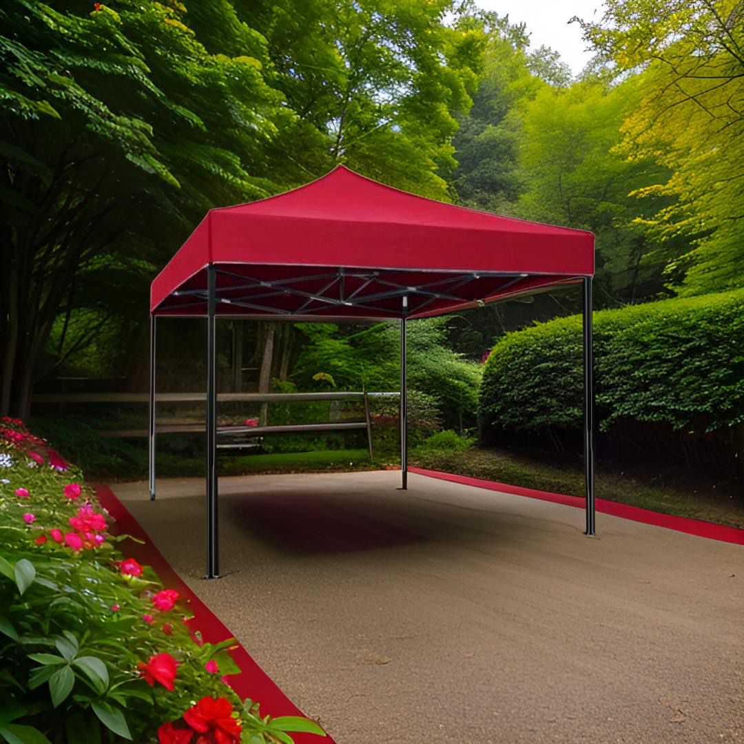 Cort Pavilion 3x3m, ROSU, Pliabil, Cadru Metalic
