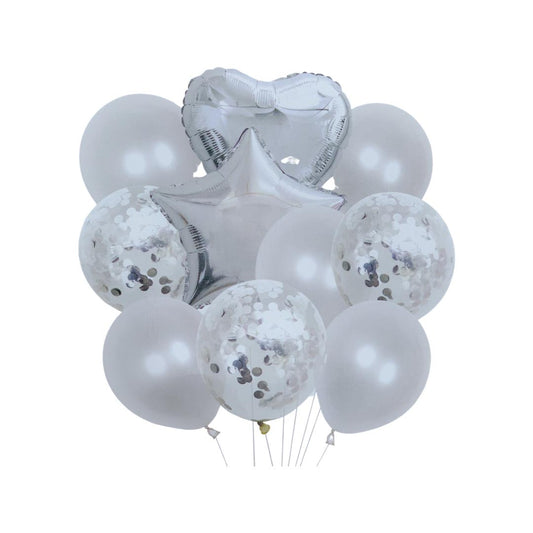 Set 10 Baloane Aniversare, Argintiu - nuria.store.ro
